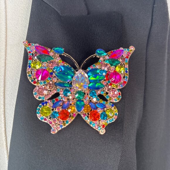 2/$30 Colorful Rhinestone Butterfly Brooch Pin Jewelry Eye Catching Accessory - Picture 8 of 9